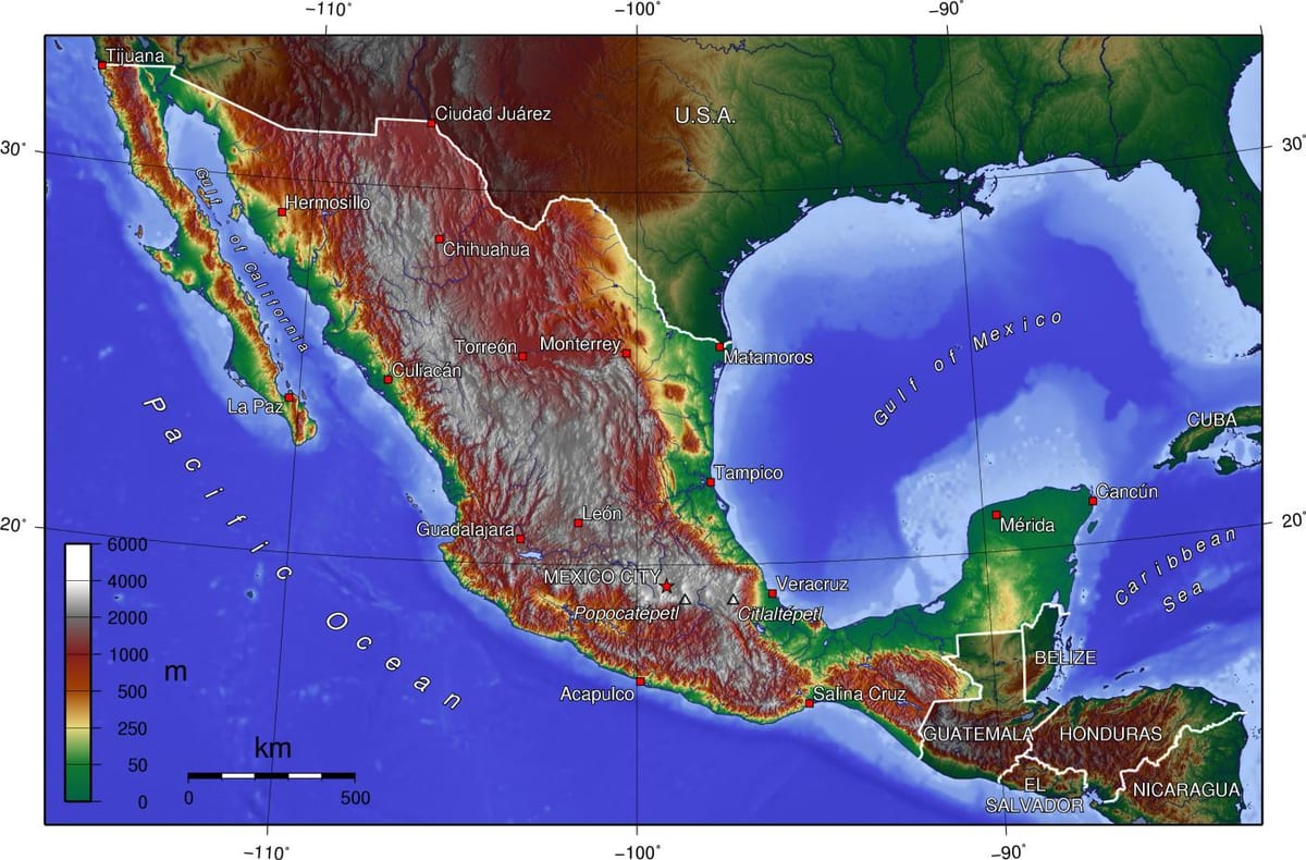 Mexico City topografisk karta