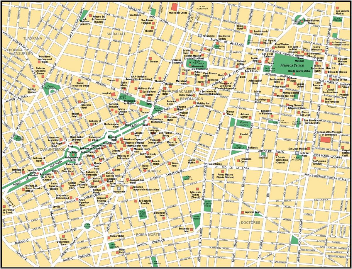 karta över Mexico City punkter av intresse